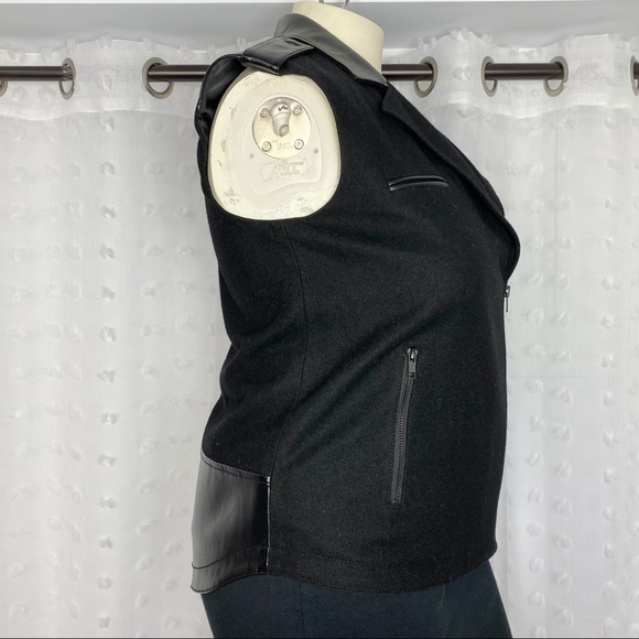Trouve black faux leather & wool moto style vest L - Picture 5 of 10
